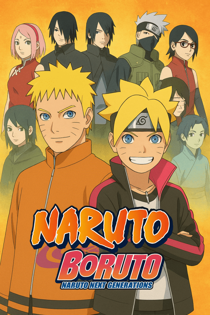 Naruto to Boruto Watch Order with Movies and Filler Guide Naruto to Boruto complete watch order with movies – Naruto and Boruto in front with main characters in the background, anime guide poster