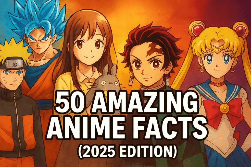 Colorful anime-themed illustration for blog post on 50 amazing anime facts you didn’t know in 2025 edition