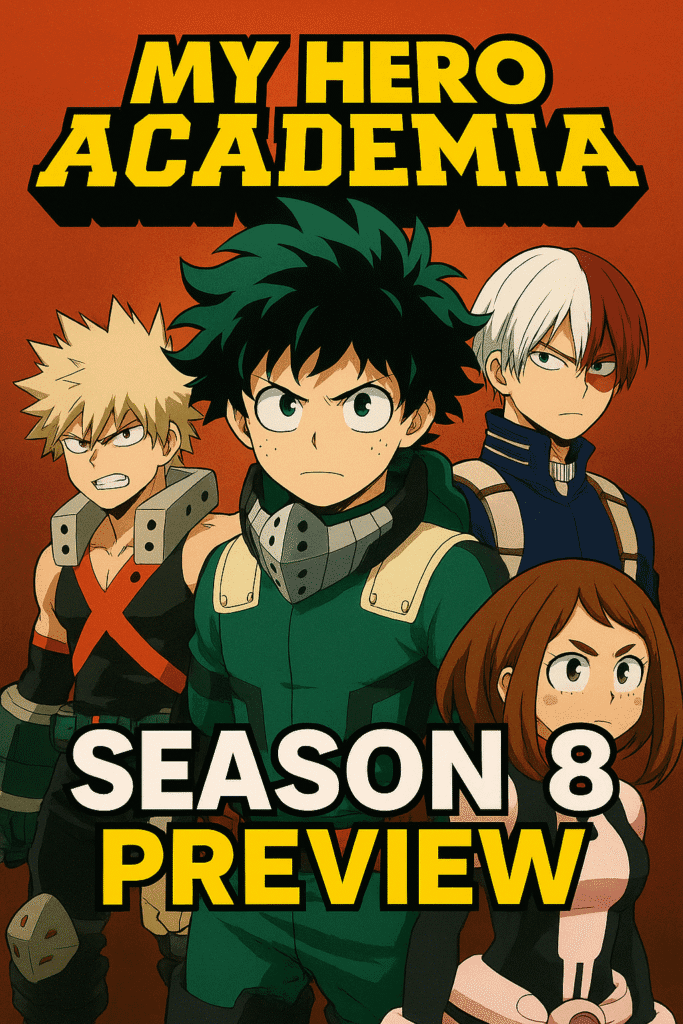 igital promotional artwork of My Hero Academia Season 8 showcasing major villains, teasing the intense final showdown in the last season