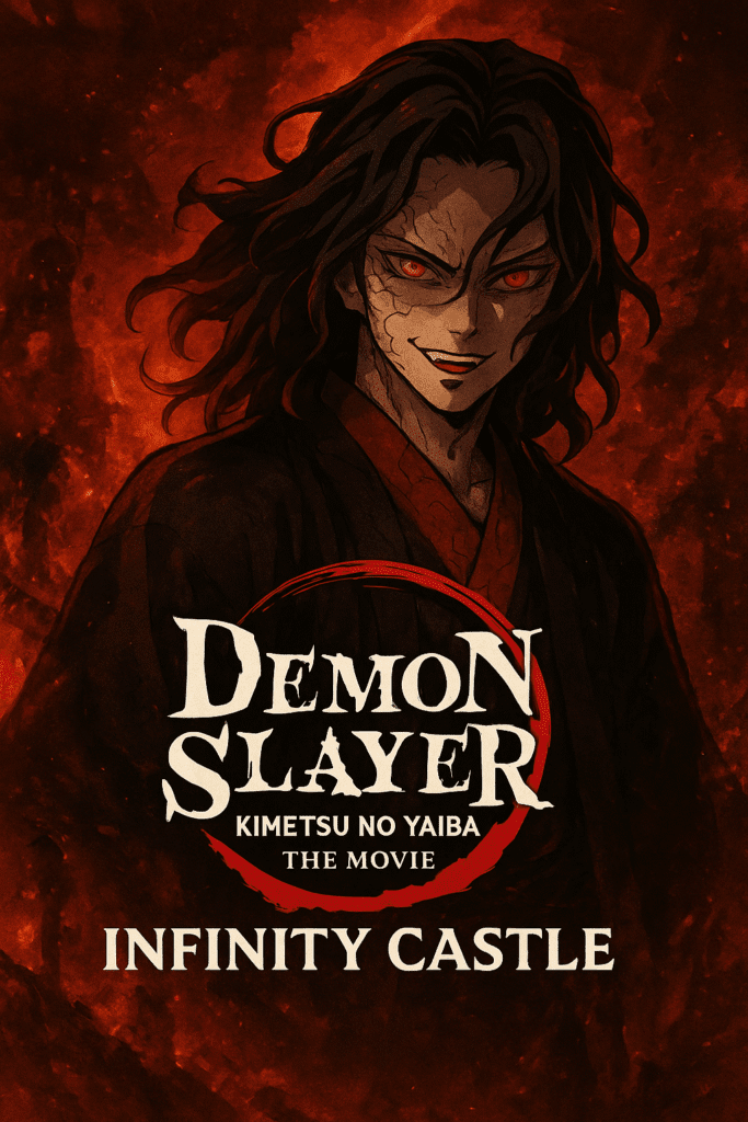 Demon Slayer Infinity Castle movie poster featuring main characters in an epic battle scene, 2025 release