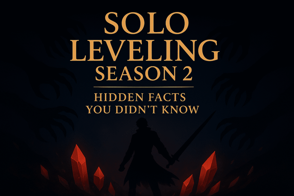 Solo Leveling Season 2 Hidden Facts poster with shadow warrior and glowing portal – 2025 anime secrets revealed