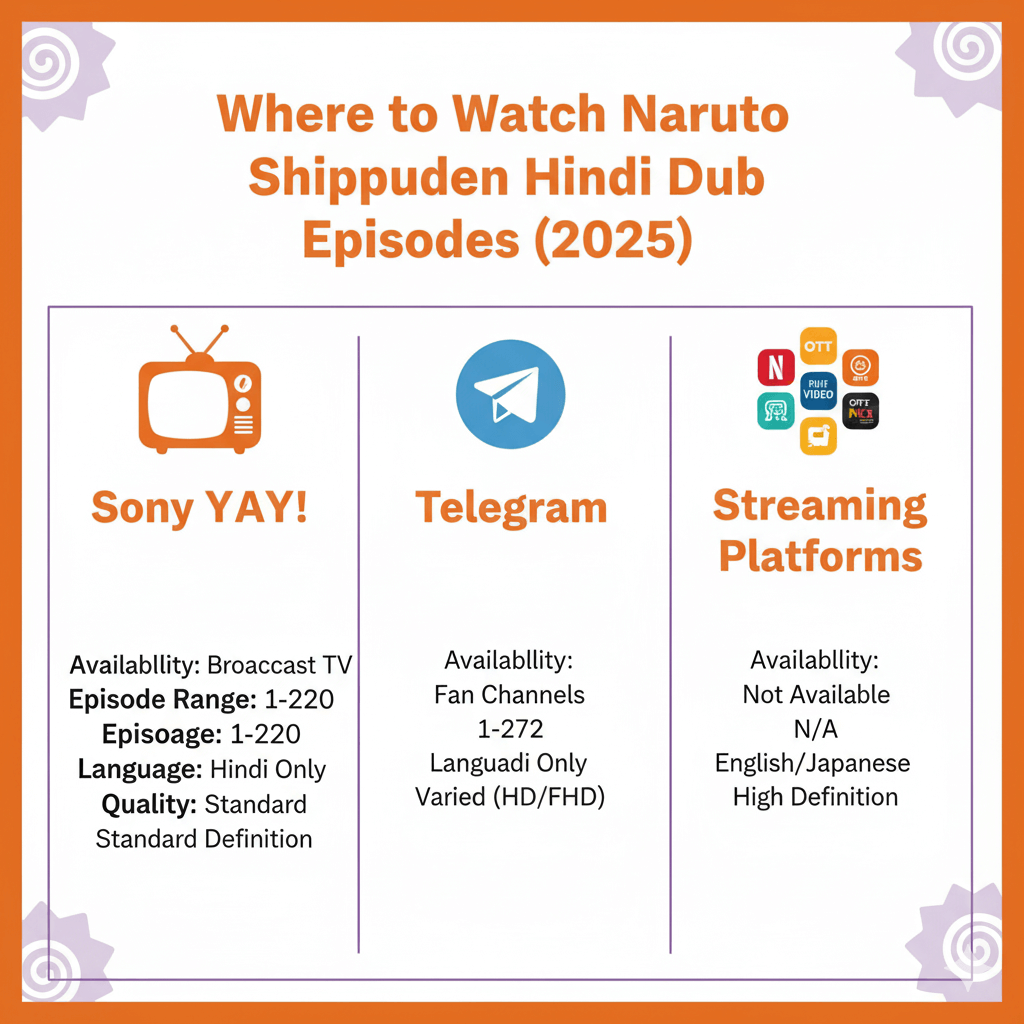 Where to Watch Naruto Shippuden Hindi Dub Episodes – Platform Comparison (2025) Naruto Shippuden Hindi dub episodes list where to watch