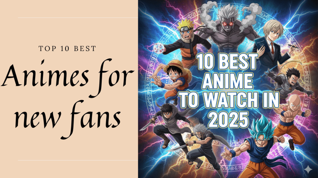Anime-style image with glowing magical runes, lightning bolts, and bold text reading "10 Best Anime to Watch in 2025"
